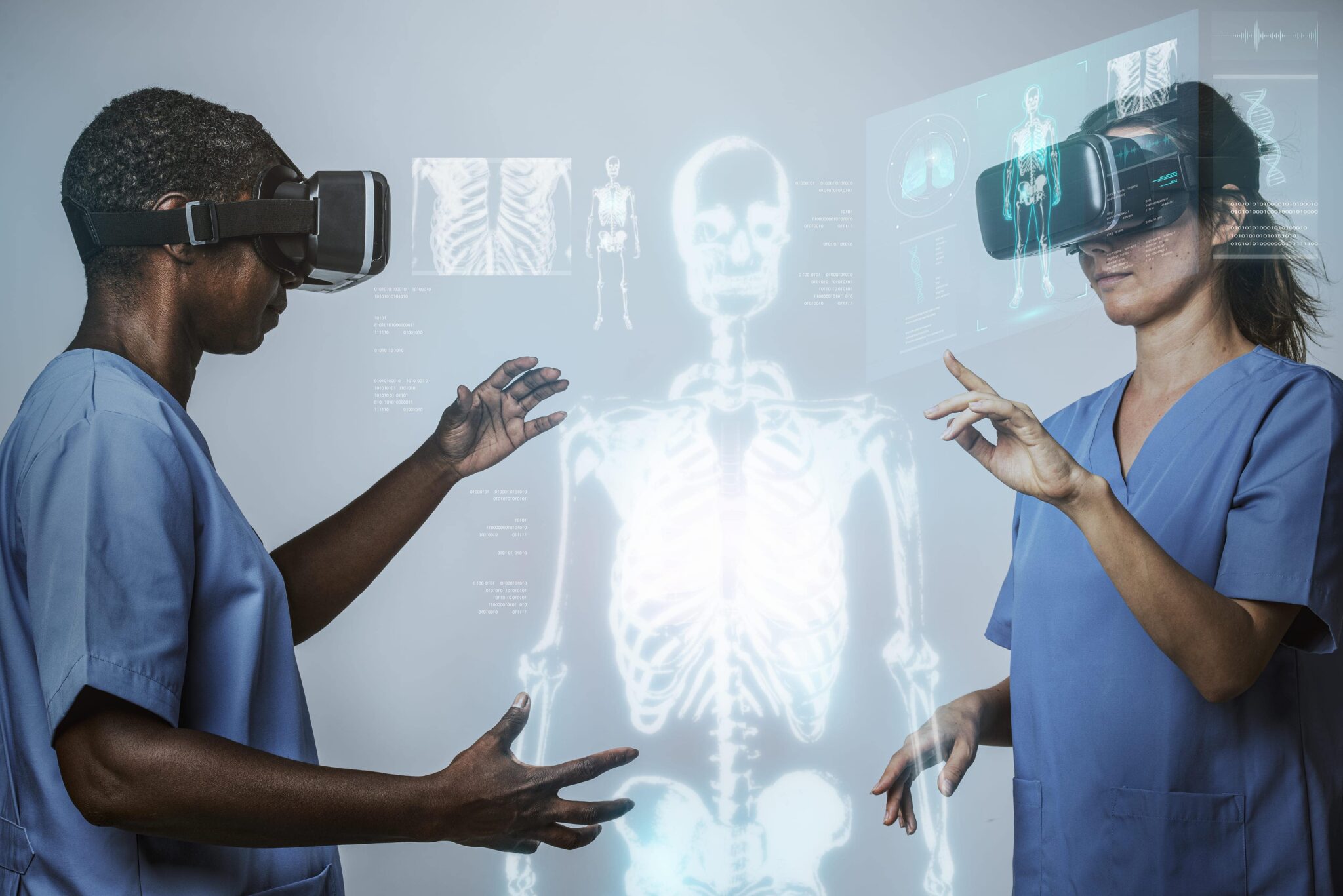 estudiantes de medicina con gafas de realidad virtual